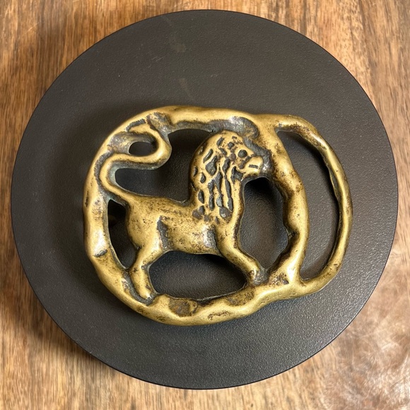 Vintage Hand Forged Brass LEO Zodiac Belt Buckle - Picture 1 of 8